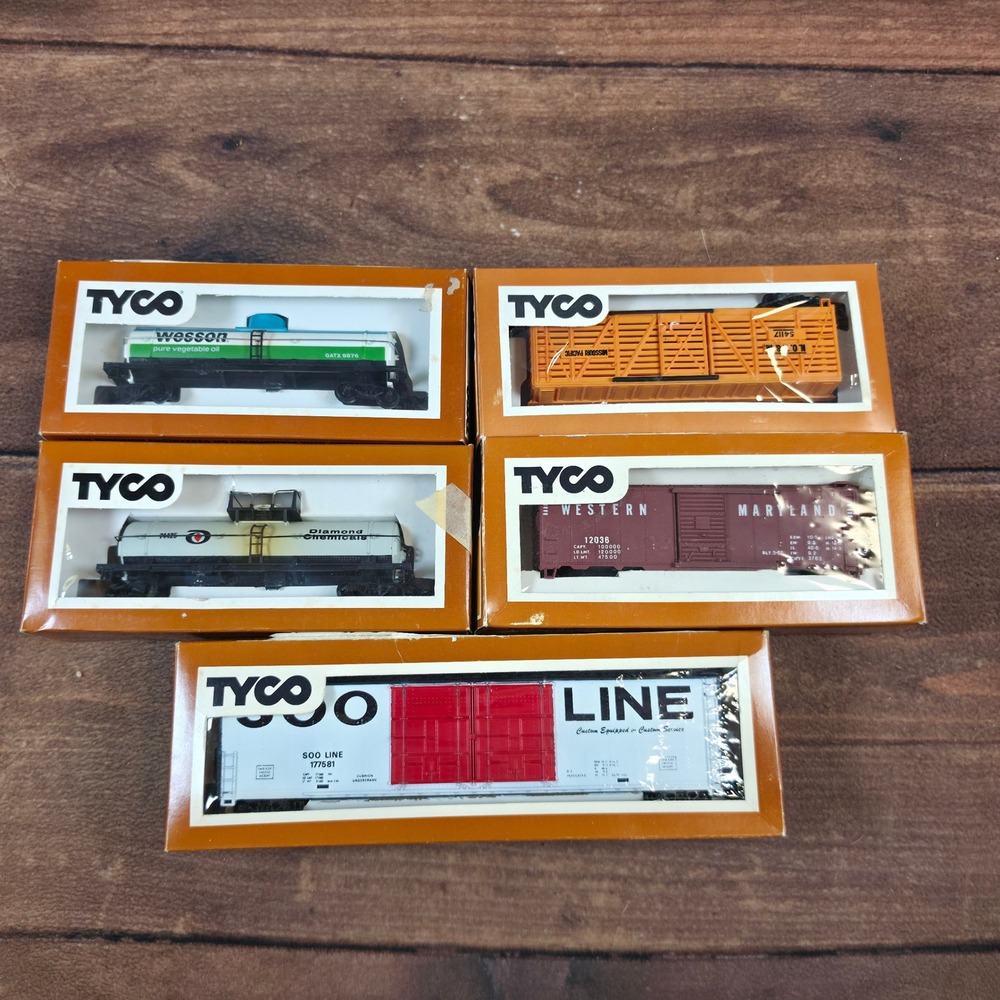 Tyco HO Scale Freight Car Lot 5pc Multicolor Vintage Boxed Rolling Stock
